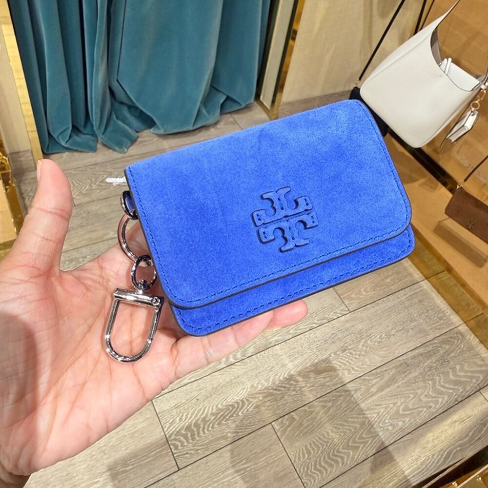 New‼️Tory Burch Thea Suede Flap Card Case 182644 Cobalt Ocean $170